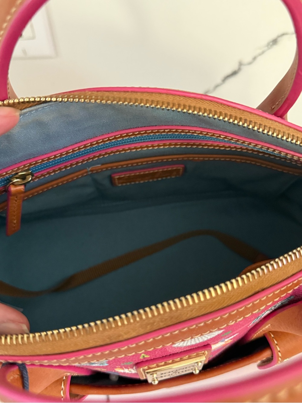 Dooney & Bourke Disney Park Maps medium Coated Canvas Satchel with Tan Trim - Picture 6 of 7